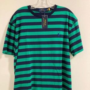 Ralph Lauren 100% Cotton Green Striped Crewneck T-Shirt M -Brand New w/tags
